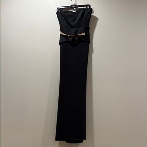 ASOS Black Strapless Evening Dress with Gold Belt